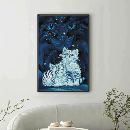 Fantasy-inspired display of Wish Upon A Star diamond art with a mystical tiger and serene kittens – FEELOOK Art
