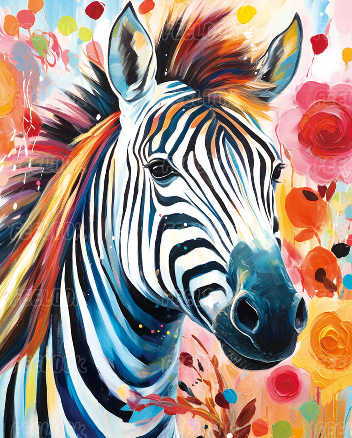 Zebra diamond painting kit with intricate black-and-white stripes, ideal for those who love diamond art kits with a striking animal design.