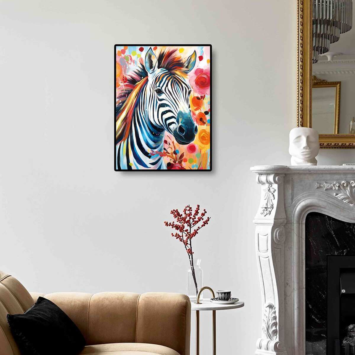 Zebra diamond art kit on the wall, perfect for bringing a bold touch of nature-inspired art into your home with its stunning black-and-white stripes.