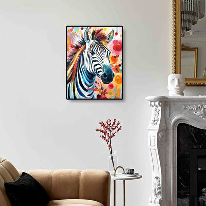 Zebra diamond art kit on the wall, perfect for bringing a bold touch of nature-inspired art into your home with its stunning black-and-white stripes.